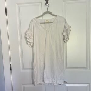 White Ruffled Mini Blouse Dress